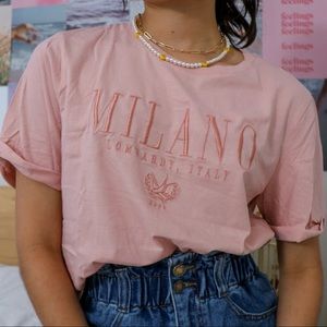 h&m milano embroidery blush pink graphic tee